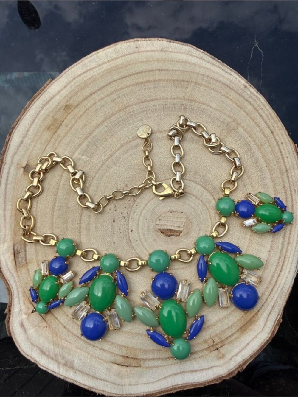 Stella & Dot Gold Tone Green Blue Rhinestone Statement Necklace - Picture 5 of 5